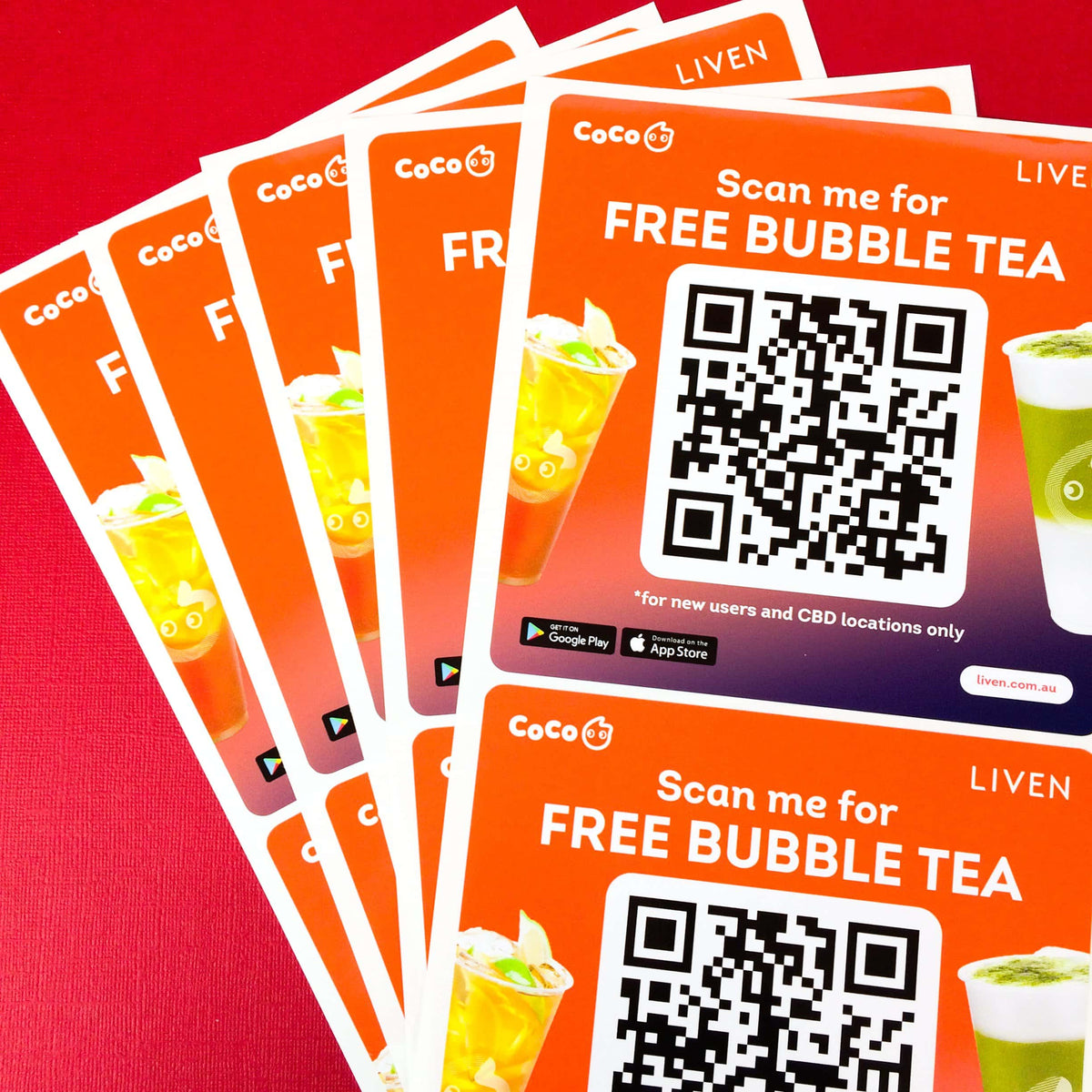 Custom Free CoCo Bubble Tea promo QR code Square Sheet Label Stickers.   