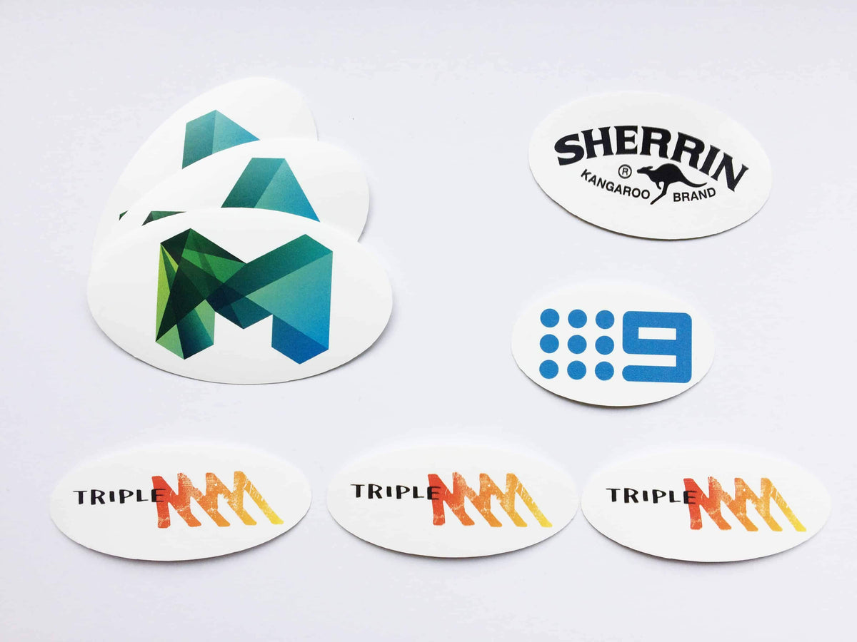 Oval shaped stickers are great for your local sport club stickers, just like a Footy club