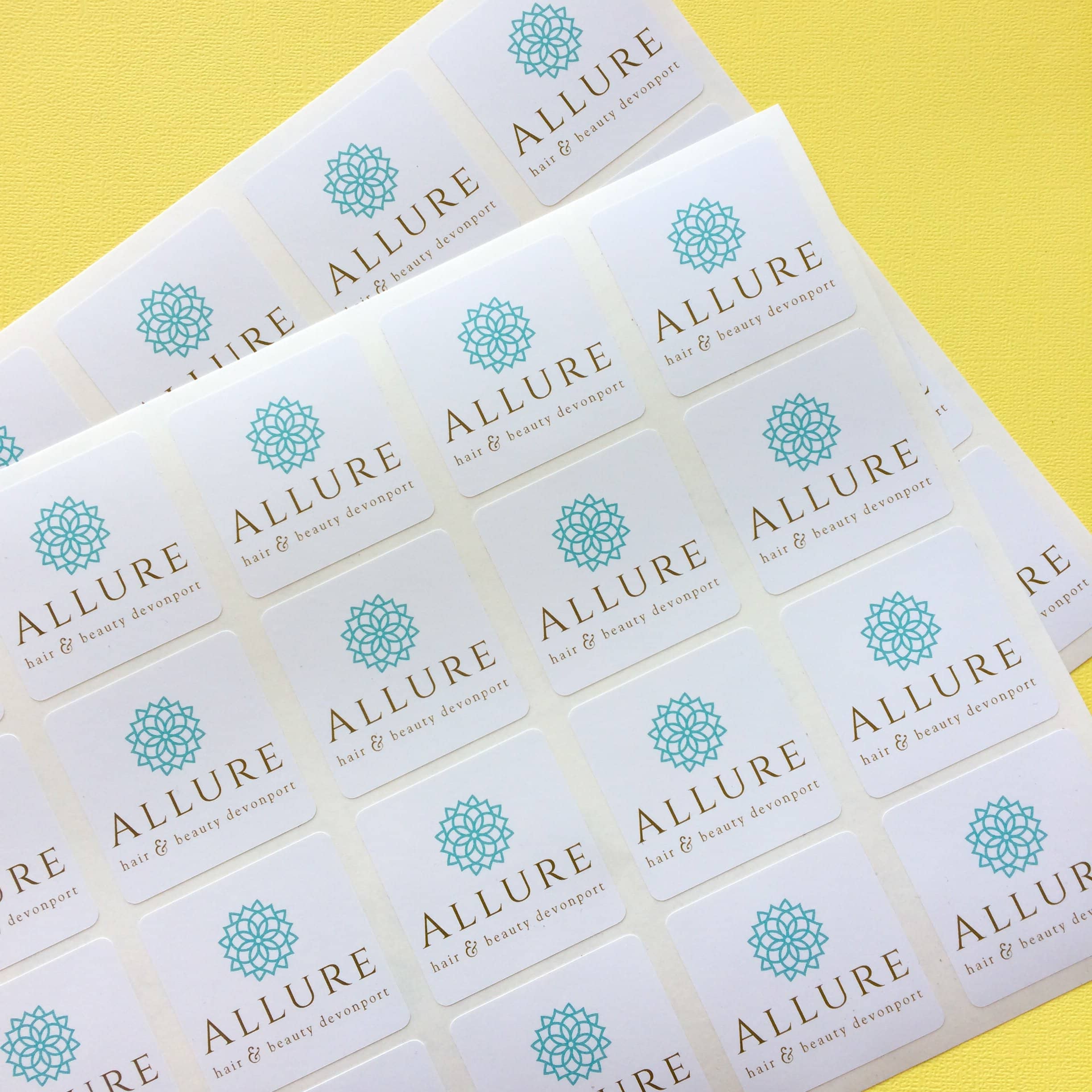 Allure Hair & Beauty Development brand logo square sheet label stickers.